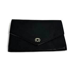 Minicci Solid Black Faux Leather Large Rectangle Envelope Wallet Clutch New